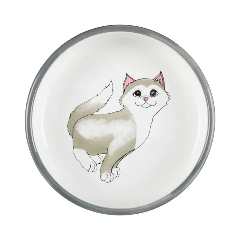 Trixie Ceramic Shallow Cat Bowl 300ml 15cm Grey-1
